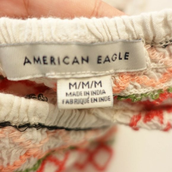 AE AMERICAN EAGLE OUTFITTERS Ivory White Crop Top MEDIUM Halter Smocked - Picture 2 of 9